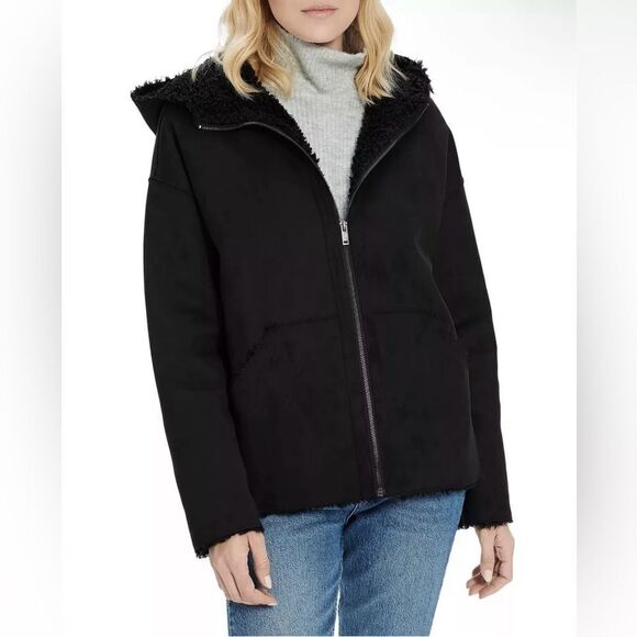 UGG Jackets & Blazers - UGG JODY FAUX SHEARLING ZIP UP BLACK HOODIE JACKET WOMEN'S SIZE XL NWT